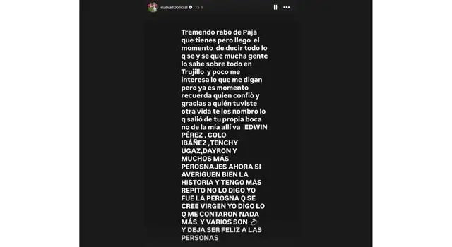 Christian Cueva y su contundente mensaje sobre Pamela López. Fuente: Instagram.