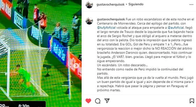 El mensaje de Gustavo Cherquis tras el Uruguay-Perú. - FUENTE: Instagram. 