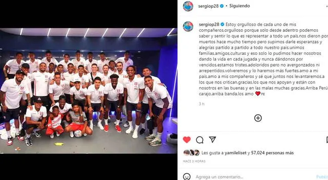 Sergio Peña envió mensaje para todo el Perú. / FUENTE: Instagram.   