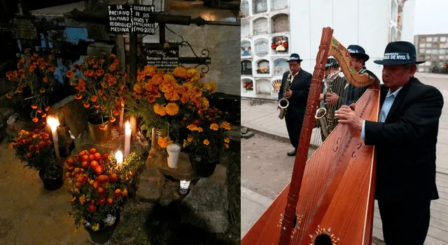 Ofrendas y música en tumbas. Parte de las tradiciones peruanas para honrar a los muertos.   