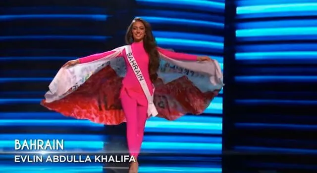  Evlin Khalifa en el desfile de traje de bañ . Foto: Captura Miss Universo.  