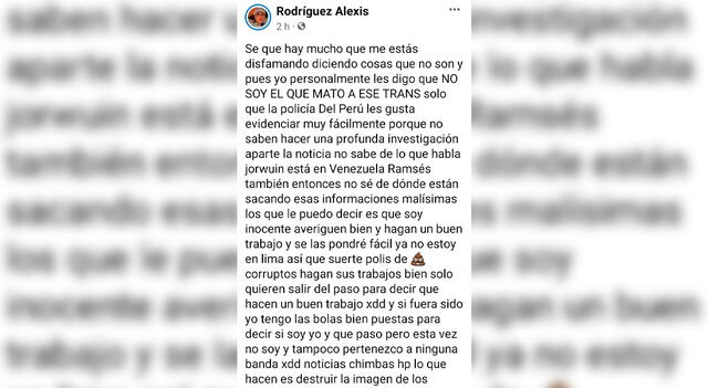 Daiverson Rodríguez se pronunció desde su cuenta de Facebook.   