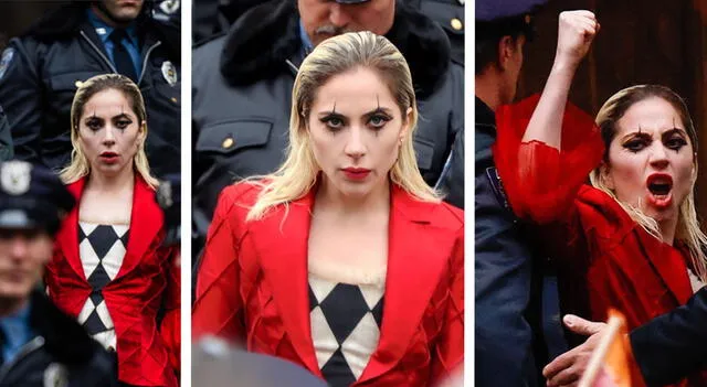 En imágenes se observa a Lady Gaga en personaje como Harley Quinn.    