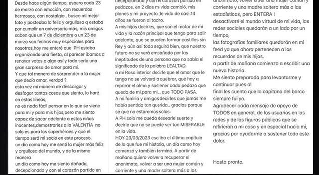 Carta de Rosa Fuentes tras ampay de Paolo Hurtado y Jossmery Toledo en Instagram.   