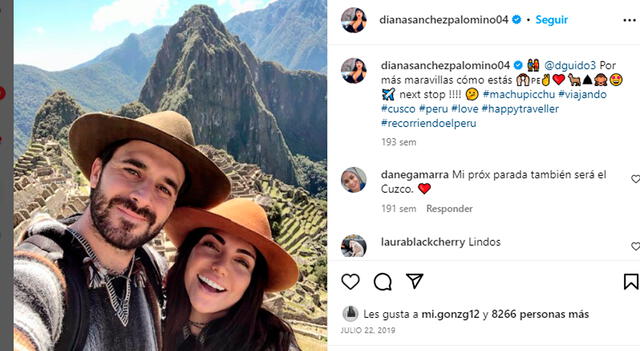  Diana Sánchez y Dan Guido en Machu Picchu, Instagram.  