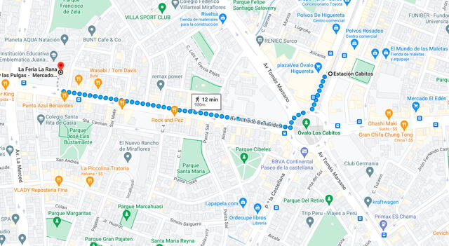  Desde la estación Cabitos a la Cachina de Miraflores. Foto: Google   