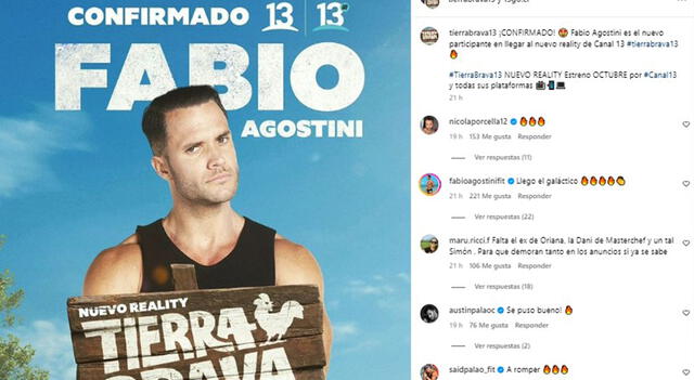  Fabio Agostini recibe buenos comentarios por su ingreso a Tierra Brava. Foto: Instagram 
