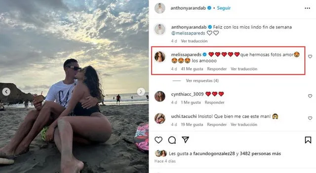 Melissa Paredes le dice 'te amo' a Anthony Aranda. Fuente: Instagram.
