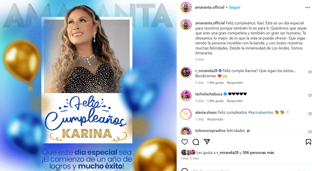  Karina Betínez es la voz de Amaranta y cumple años en abril.