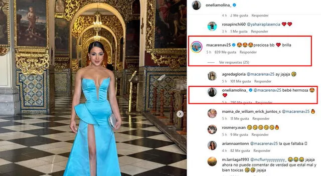 Macarena Vélez comentó publicación de Onelia Molina. Foto: Instagram Macarena Vélez comentó publicación de Onelia Molina. Foto: Instagram