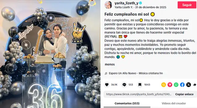 Yarita Lizeth y el romántico mensaje que le dedicó a Alejandro Páucar.  