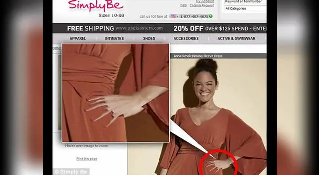 1: La Mano mutante: dedos deformados en publicidad de tienda virtual Simply Be. 1: La Mano mutante: dedos deformados en publicidad de tienda virtual Simply Be.