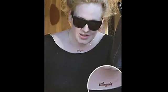 Adele saliendo de una boutique luciendo un collar con el nombre Angelo.
