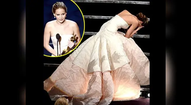 Jennifer Lawrence cae antes de recoger su Oscar por Juegos del Destino. Jennifer Lawrence cae antes de recoger su Oscar por Juegos del Destino.