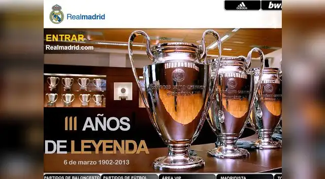 Portada de la página web de Real Madrid