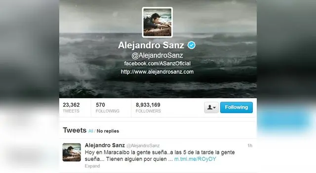 Cuenta de Twitter de Alenjandro Sanz.