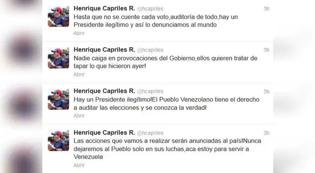 Henrique Capriles advierte que proclamación apresurada de Nicolás Maduro lo convertirá en Presidente ilegítimo.