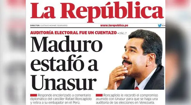 Portada de La República. Portada de La República.