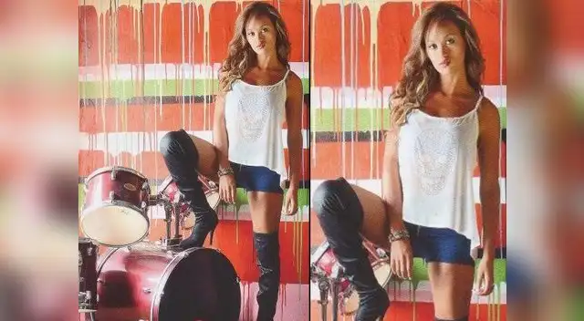 Angie Arizaga en sexu sesión de fotos para la revista Magaly TeVe.