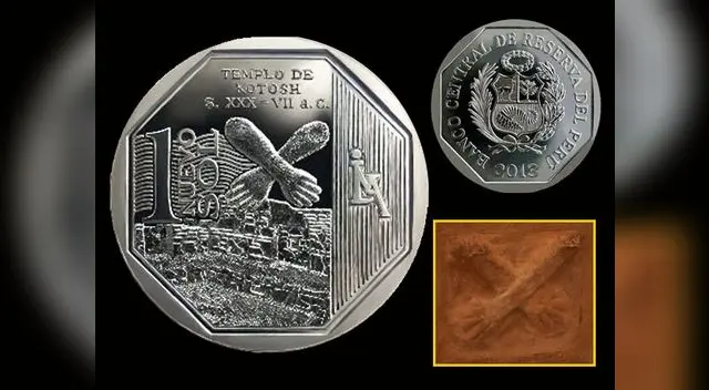 La moneda de colección número 13 está inspirada en el Templo de las manos cruzadas de Kotosh.