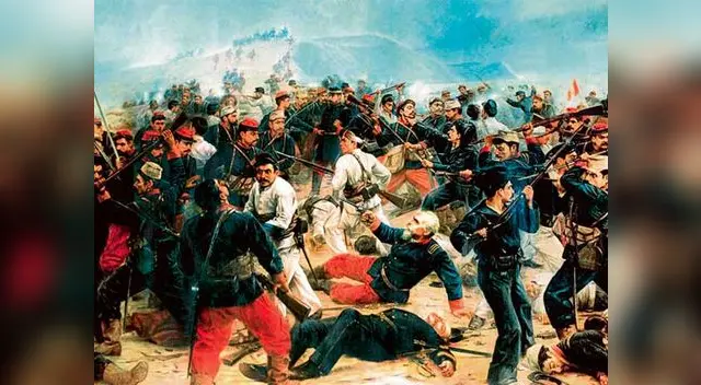 Pintura representativa de la gesta heroica de Francisco Bolognesi en la Batalla de Arica.