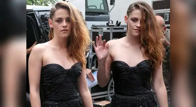 Kristen vestida de negro en París