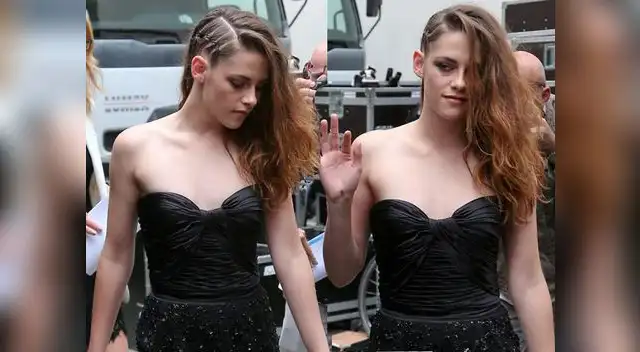 Kristen vestida de negro en París