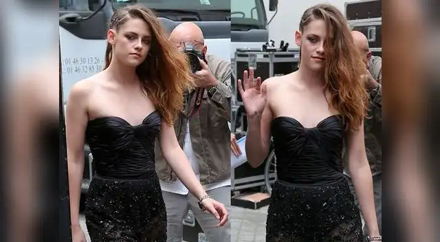 Kristen vestida de negro en París