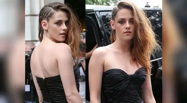 Kristen vestida de negro en París