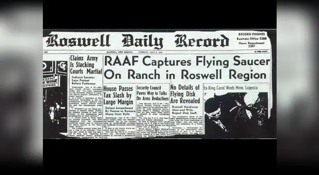 OVNI en Roswell: Recuerda la portada del Roswell Daily Record. OVNI en Roswell: Recuerda la portada del Roswell Daily Record.