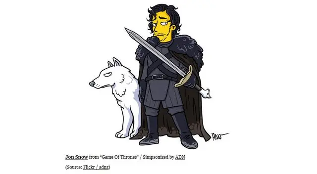 Jon Snow, de Game of Thrones, dibujado al estilo Los Simpson