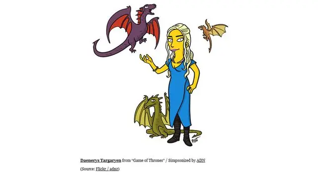 Daenerys Targaryen, de Game of Thrones, dibujado al estilo Los Simpson