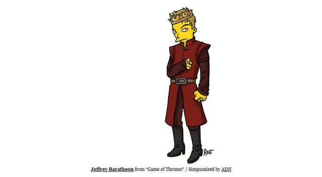 Joffrey Baretheon, de Game of Thrones, dibujado al estilo Los Simpson
