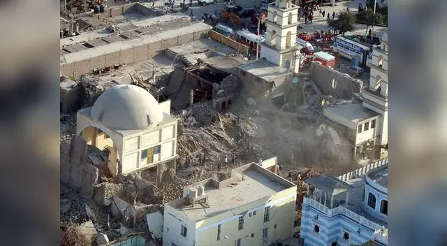 Desoladora imagen del Templo de Pisco que se derrumbó la noche del terremoto del 15 de agosto del 2007
