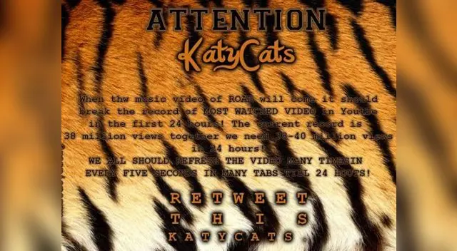 Fans de Kary Perry llaman a hacer de Roar, el video más visto de YouTube Fans de Kary Perry llaman a hacer de Roar, el video más visto de YouTube