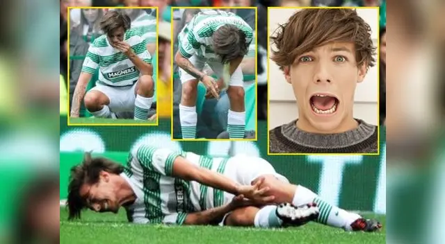 Louis Tomlinson sufrió los embates del juego en un partido de fútbol Louis Tomlinson sufrió los embates del juego en un partido de fútbol
