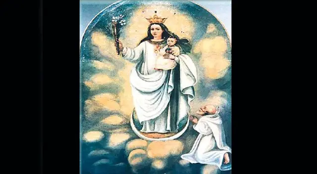 Esta en el reverso de la efigie del Cristo moreno figura la milagrosa Virgen.