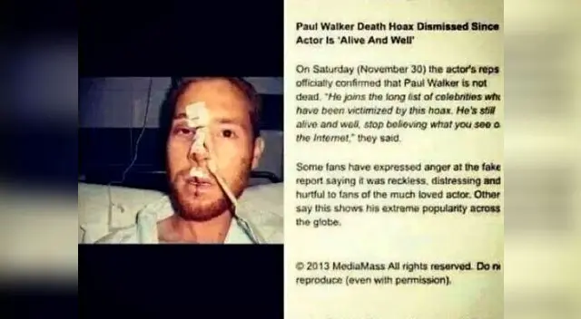 Esta imagen circuló en las redes sociales horas después del accidente. El sujeto de la foto -evidentemente- no es Paul Walker.
