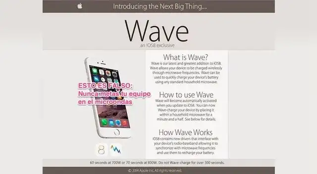 Esta es la broma que fue colocada en un sitio web atribuído a Apple