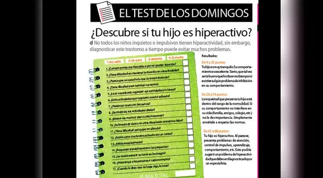 El test de los domingos: descubre si tu hijo es hiperactivo.