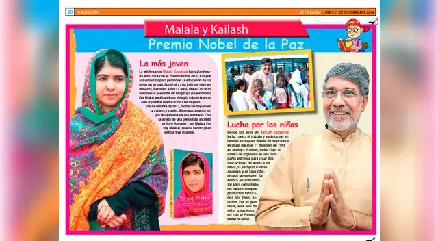Malala y Kailash, Premio Nobel de la Paz.