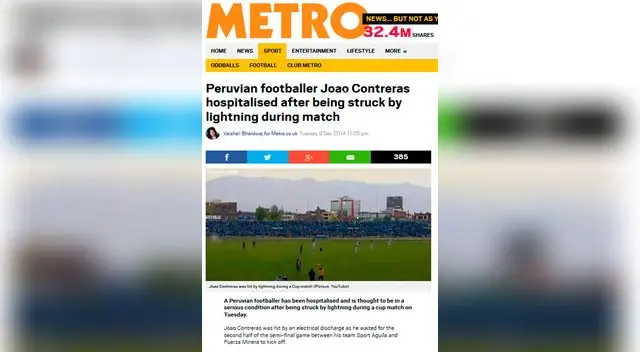 Impacto de rayo en Joao Contreras dio la vuelta al mundo con la prensa internacional.