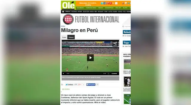 Impacto de rayo en Joao Contreras dio la vuelta al mundo con la prensa internacional.