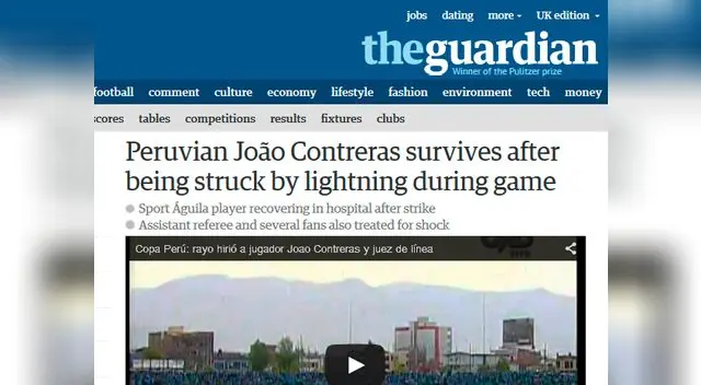 Impacto de rayo en Joao Contreras dio la vuelta al mundo con la prensa internacional.