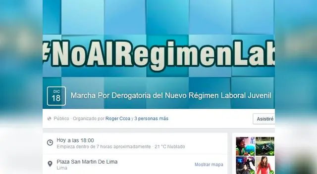 Grupo de jóvenes convoca a Marcha contra el Nuevo Régimen Laboral para Jóvenes.