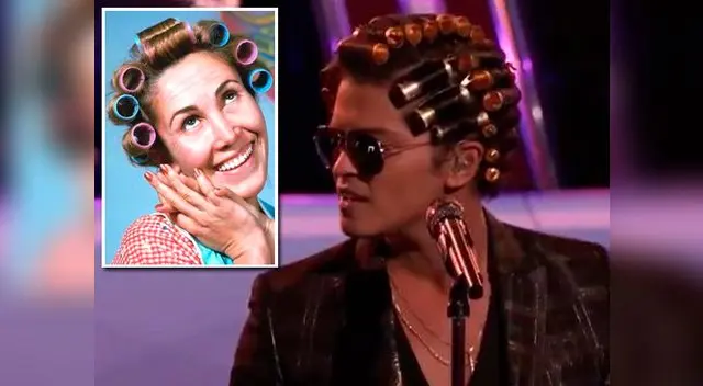 Bruno Mars sorprende en final de 'The Voice' con ruleros. Bruno Mars sorprende en final de 'The Voice' con ruleros.