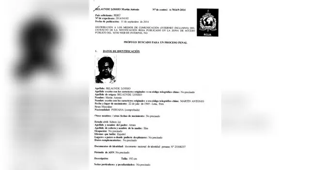 La orden de captura internacional de Interpol contra Martin Belaunde Lossio.
