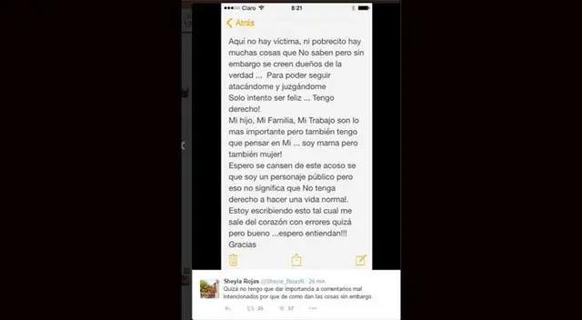 Sheyla Rojas envió un mensaje para Pavón y Peluchín. 