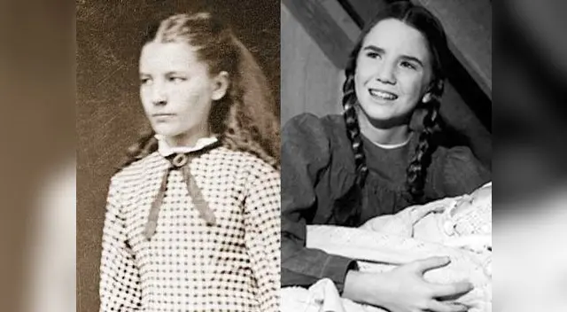 Laura Ingalls en su juventud (izquierda) y Melissa Gilbert en la serie 'La pequeña casa de la pradera', donde interpreta a la famosa escritora.
