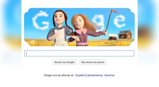 Laura Ingalls Wilder aparece en el doodle de google del 7 de febrero del 2015.